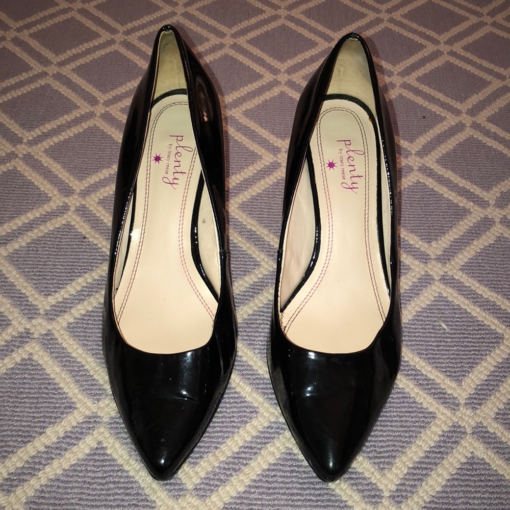 black patten leather heels